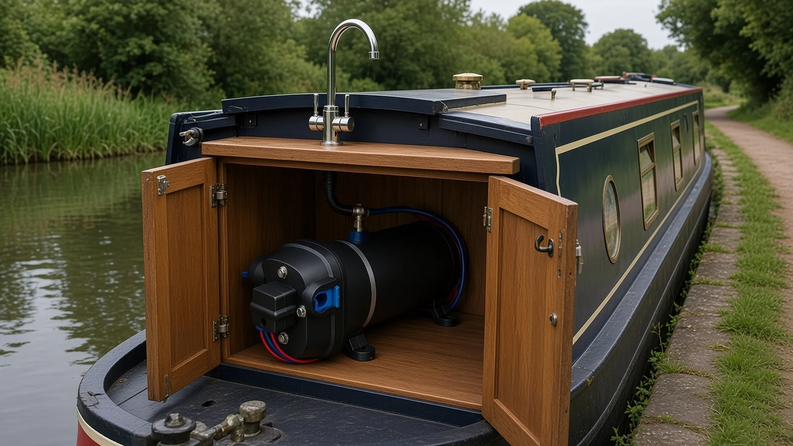 SURGEFLO FL-44 24 V DC pump fitted on a UK narrowboat freshwater system
